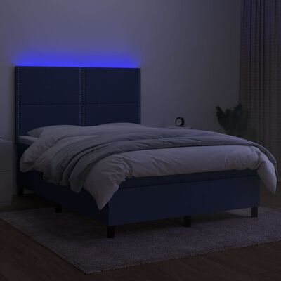 vidaXL Letto a Molle con Materasso e LED Blu 140x200 cm in Tessuto