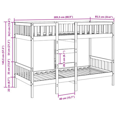 vidaXL Letto a Castello Bianco 80x200 cm in Legno Massello di Pino