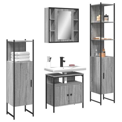 vidaXL Set Mobili da Bagno 4 pz Grigio Sonoma in Legno Multistrato