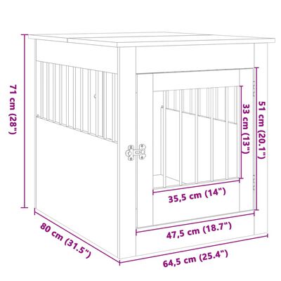 vidaXL Gabbia Cani Arredamento Rovere Sonoma 64,5x80x71cm Multistrato