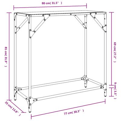 vidaXL Tavolino Consolle con Piano in Vetro Nero 60x35x81cm in Acciaio