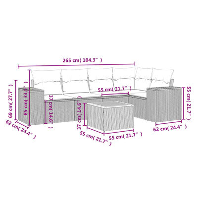 vidaXL Set Divano da Giardino 6 pz con Cuscini Beige in Polyrattan