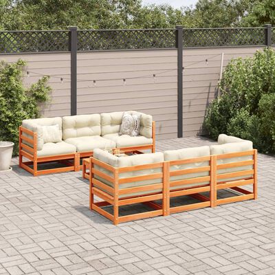 vidaXL Set Divani Giardino 7 pz con Cuscini Marrone Cera Massello Pino