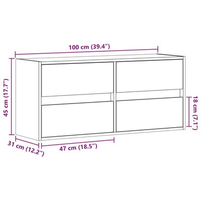 vidaXL Mobile TV a Parete con Luci LED Nero 100x31x45 cm