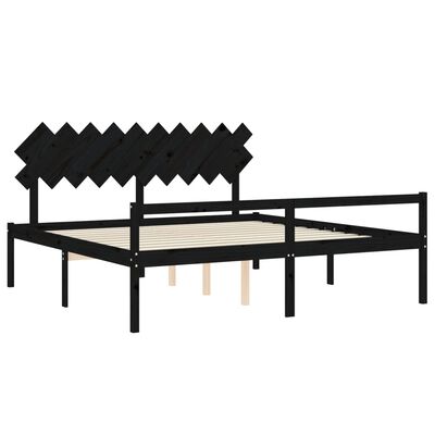 vidaXL Letto per Anziani con Testiera Nero 200x200 cm Legno Massello