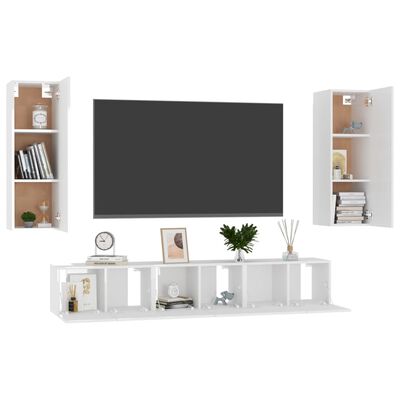 vidaXL Set di Mobili Porta TV 5 pz Bianco Lucido in Legno Multistrato