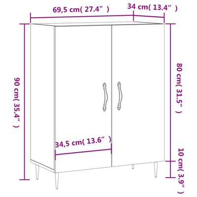 vidaXL Credenza Bianca 69,5x34x90 cm in Legno Multistrato