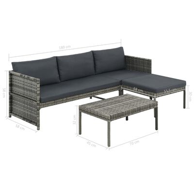 vidaXL Set Divani da Giardino 3 pz con Cuscini in Polyrattan Grigio