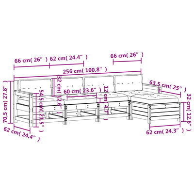 vidaXL Set Divani Giardino 6 pz con Cuscini in Legno Massello di Pino