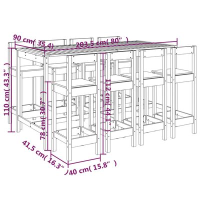 vidaXL Set Bar da Giardino 9 pz in Legno Massello di Pino