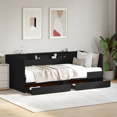 vidaXL Divano Letto con Cassetti senza Materasso Nero 75x190 cm