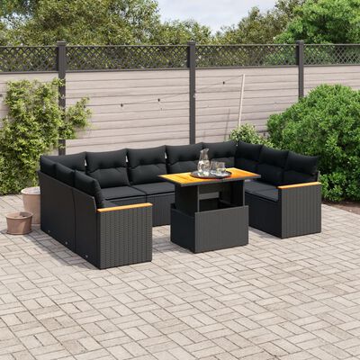 vidaXL Set Divani da Giardino 11 pz con Cuscini in Polyrattan Nero