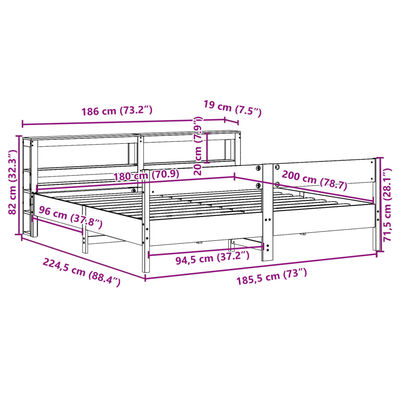 vidaXL Letto senza Materasso Bianco 180x200 cm Legno Massello di Pino