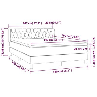 vidaXL Giroletto a Molle con Materasso Grigio Scuro 140x190 cm Tessuto