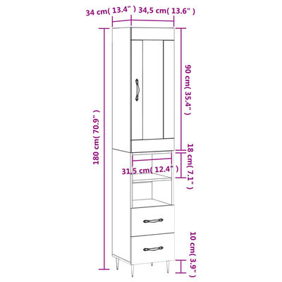 vidaXL Credenza Bianca 34,5x34x180 cm in Legno Multistrato