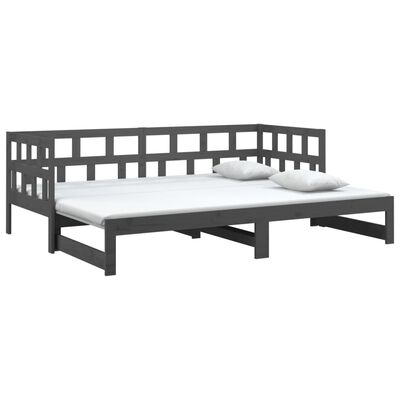 vidaXL Dormeuse Estraibile Grigia Legno Massello di Pino 2x(90x200) cm