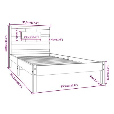 vidaXL Giroletto Bianco in Legno Massello 90x200 cm