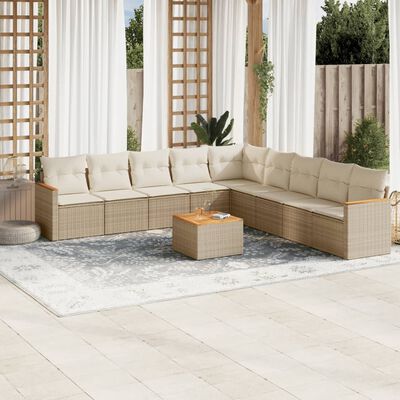 vidaXL Set Divano da Giardino 10 pz con Cuscini Beige in Polyrattan