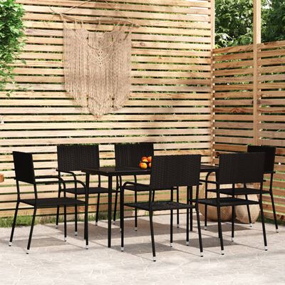 vidaXL Set Mobili da Pranzo da Giardino 7 pz Nero