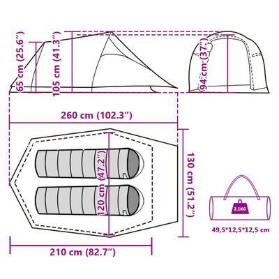 vidaXL Tenda da Campeggio a Tunnel per 2 Persone Blu Impermeabile