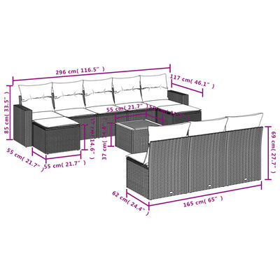 vidaXL Set Divano da Giardino 11 pz con Cuscini Beige Misto Polyrattan