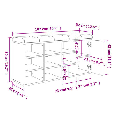 vidaXL Panca Porta Scarpe Rovere Sonoma 102x32x50 cm Legno Multistrato