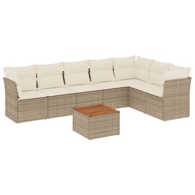 vidaXL Set Divano da Giardino 8 pz con Cuscini Beige in Polyrattan