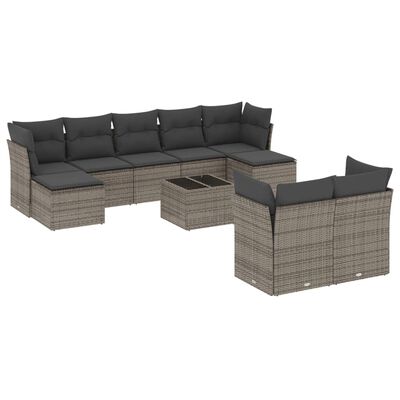 vidaXL Set Divano da Giardino 10 pz con Cuscini Grigio in Polyrattan