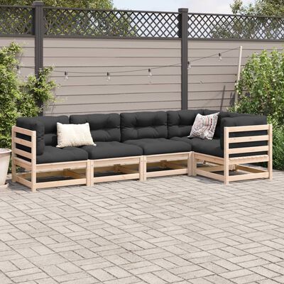 vidaXL Set Divani Giardino 5 pz con Cuscini in Legno Massello di Pino