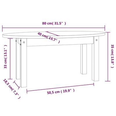 vidaXL Tavolino da Salotto Bianco 80x40x35 cm Legno Massello di Pino