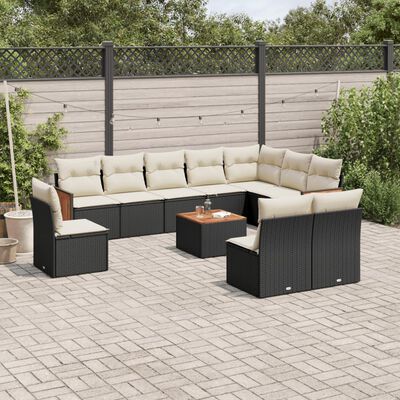 vidaXL Set Divani da Giardino 11 pz con Cuscini in Polyrattan Nero