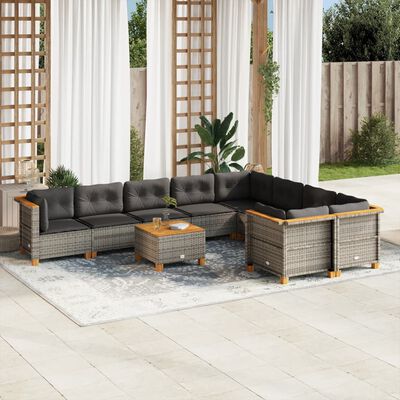 vidaXL Set Divano da Giardino 10 pz con Cuscini Grigio in Polyrattan