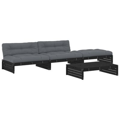 vidaXL Set Divani da Giardino 4 pz con Cuscini in Legno Massello Nero