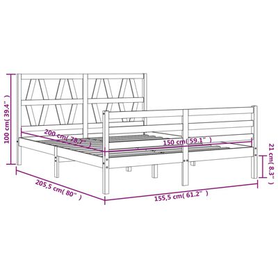 vidaXL Giroletto con Testiera Bianco King Size in Legno Massello