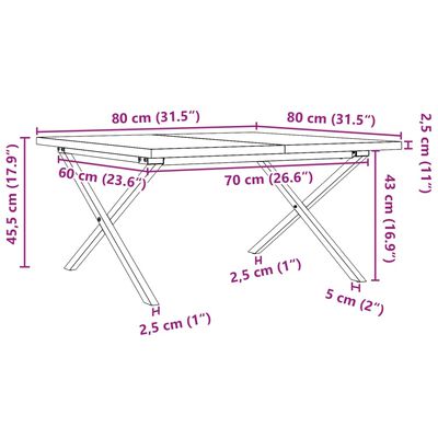 vidaXL Tavolino Salotto Telaio a X 80x80x45,5cm Massello Pino e Ghisa