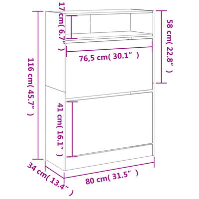 vidaXL Scarpiera 2 Cassetti Ribaltabili Grigio Sonoma 80x34x116 cm