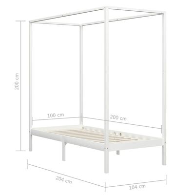 vidaXL Giroletto Baldacchino senza Materasso 100x200 cm Legno Bianco