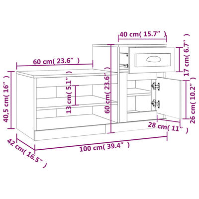 vidaXL Scarpiera Nera 100x42x60 cm in Legno Multistrato