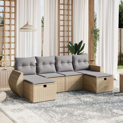 vidaXL Set Divano da Giardino 6 pz con Cuscini Beige Misto Polyrattan