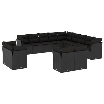 vidaXL Set Divani da Giardino 13pz con Cuscini Nero in Polyrattan