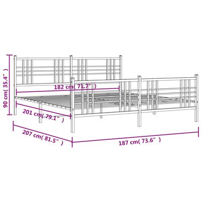 vidaXL Giroletto con Testiera e Pediera Metallo Bianco 180x200 cm