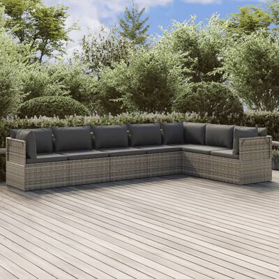 vidaXL Set Divani da Giardino 7 pz con Cuscini in Polyrattan Grigio