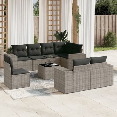 vidaXL Set Divano da Giardino 9 pz con Cuscini Grigio in Polyrattan