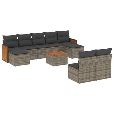 vidaXL Set Divano da Giardino 10 pz con Cuscini Grigio in Polyrattan