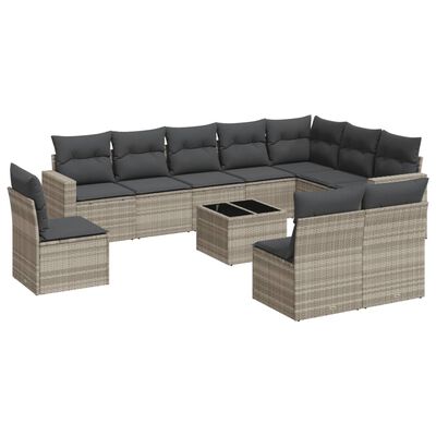 vidaXL Set Divani da Giardino 11 pz con Cuscini in Polyrattan Grigio