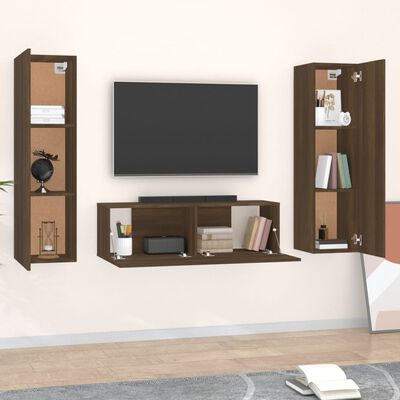 vidaXL Set Mobili Porta TV 3 pz Rovere Marrone in Legno Multistrato