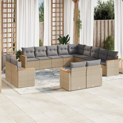 vidaXL Set Divano da Giardino 13 pz con Cuscini Beige Misto Polyrattan