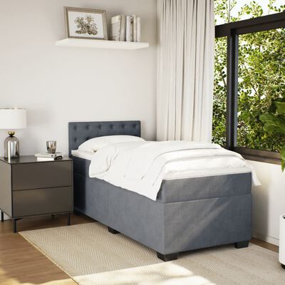 vidaXL Letto a Molle con Materasso Grigio Scuro Singolo in Velluto