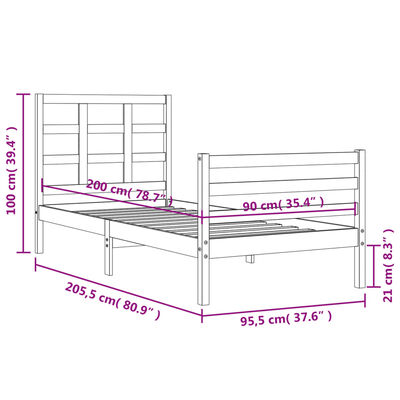 vidaXL Giroletto senza Materasso Ambra 90x200cm Legno Massello