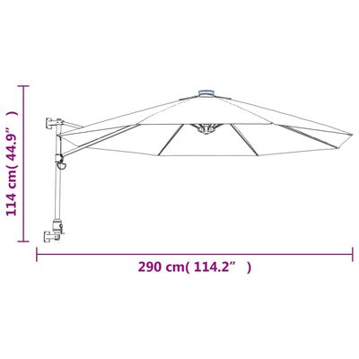 vidaXL Ombrellone a Parete con LED Verde Mela 290 cm